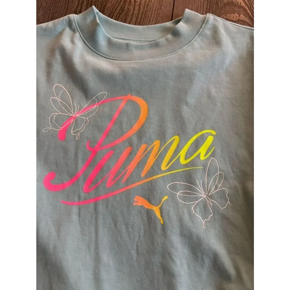 Puma Kids Two-Piece Pajama Set in Light Blue and Hot Pink